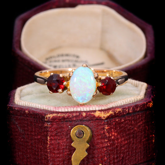 The Vintage 1982 Opal And Garnet 3 Stone Ring