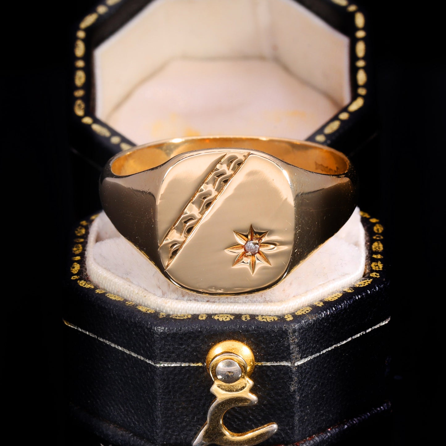 The Vintage 9ct Gold Star Set Diamond Signet Ring