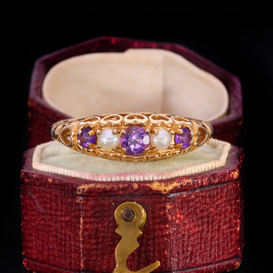 The Vintage Amethyst and Pearl Heart Ring