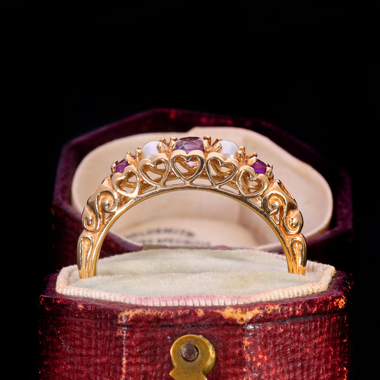 The Vintage Amethyst and Pearl Heart Ring