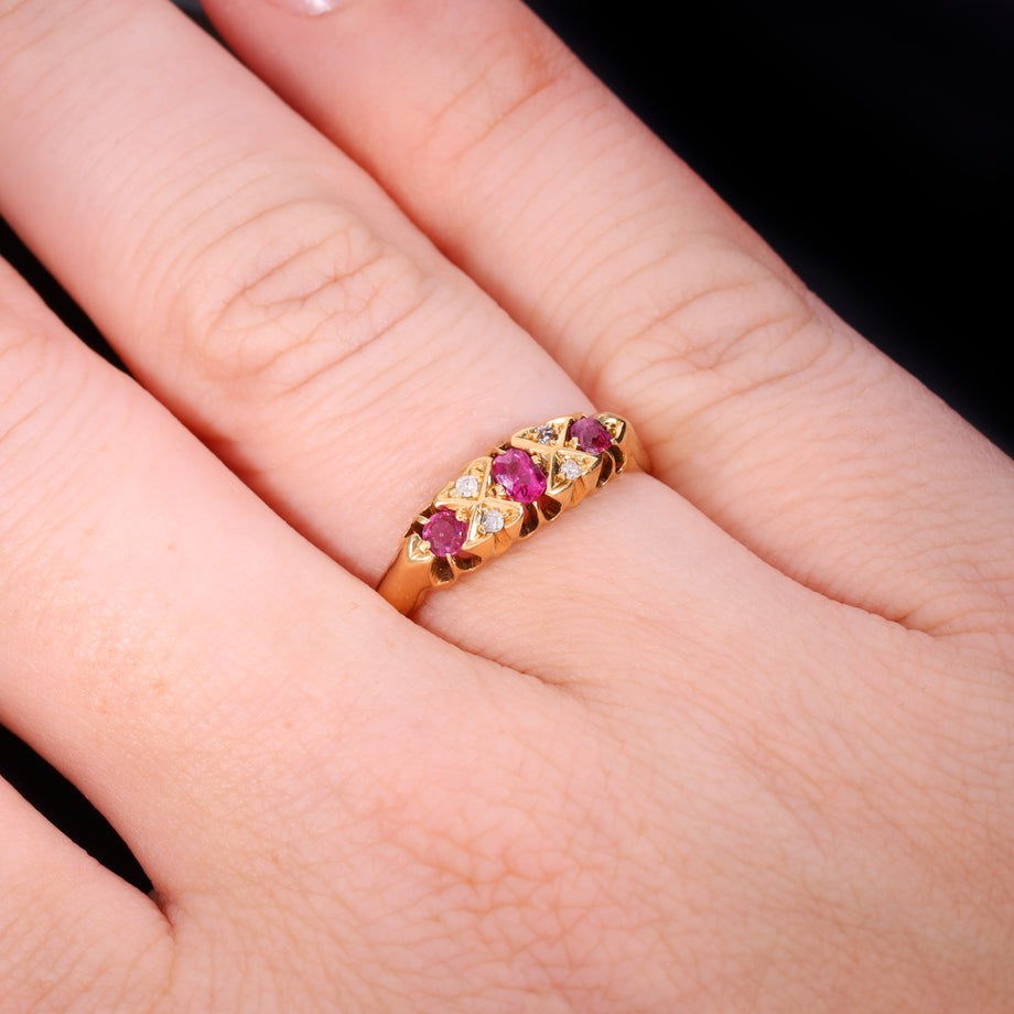The Antique 1920 Ruby And Diamond Boat Ring