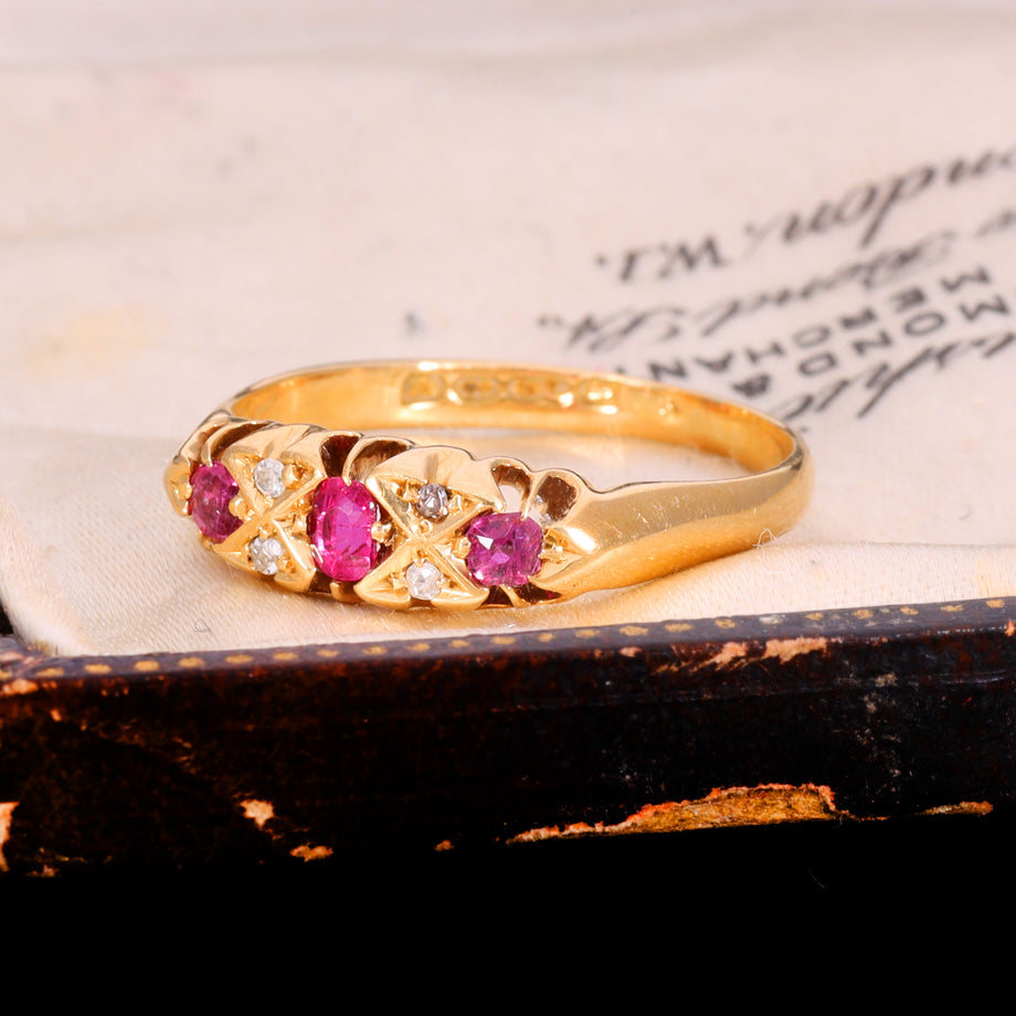 The Antique 1920 Ruby And Diamond Boat Ring