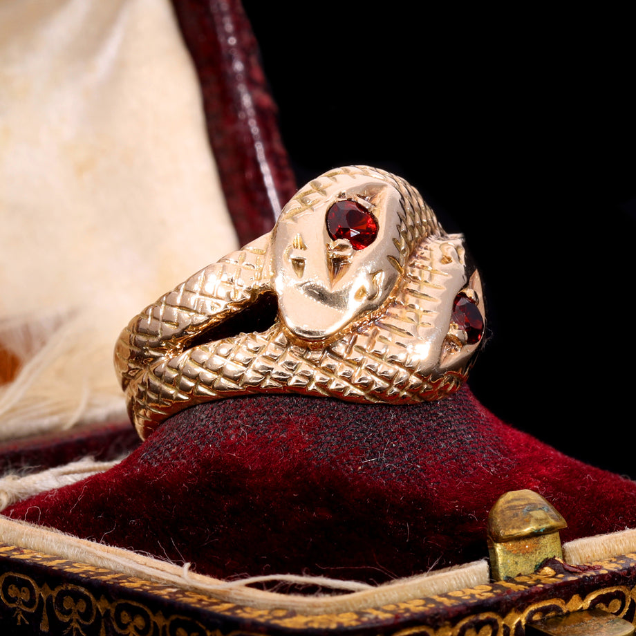 The Vintage Garnet Double Headed Snake Ring