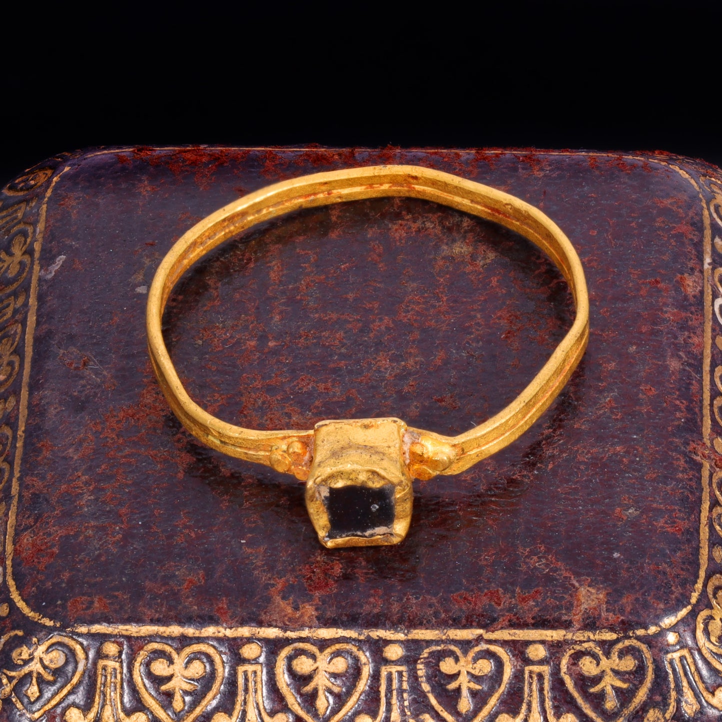 The Ancient Medieval Byzantine Gold And Deep Red Glass Ring