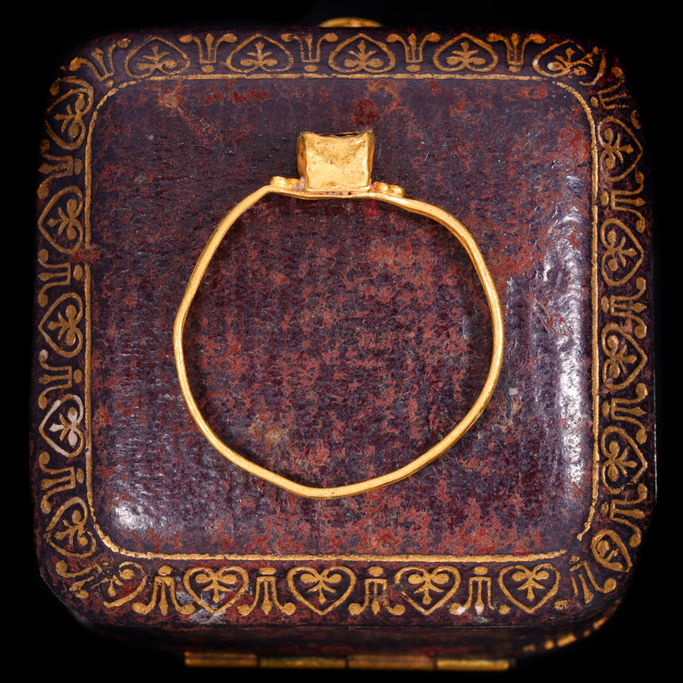 The Ancient Medieval Byzantine Gold And Deep Red Glass Ring