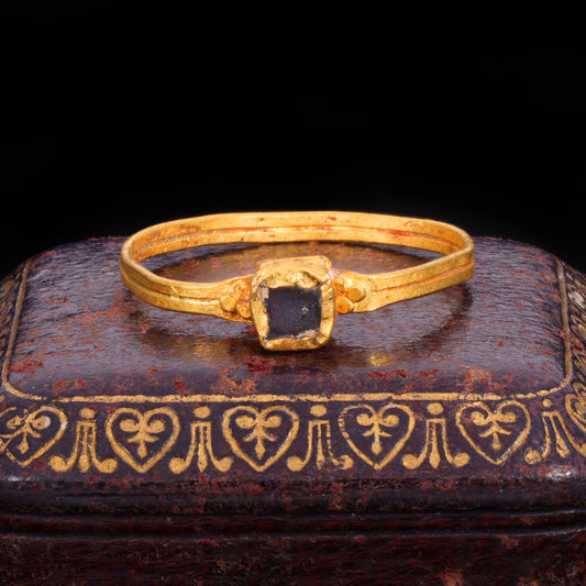 The Ancient Medieval Byzantine Gold And Deep Red Glass Ring