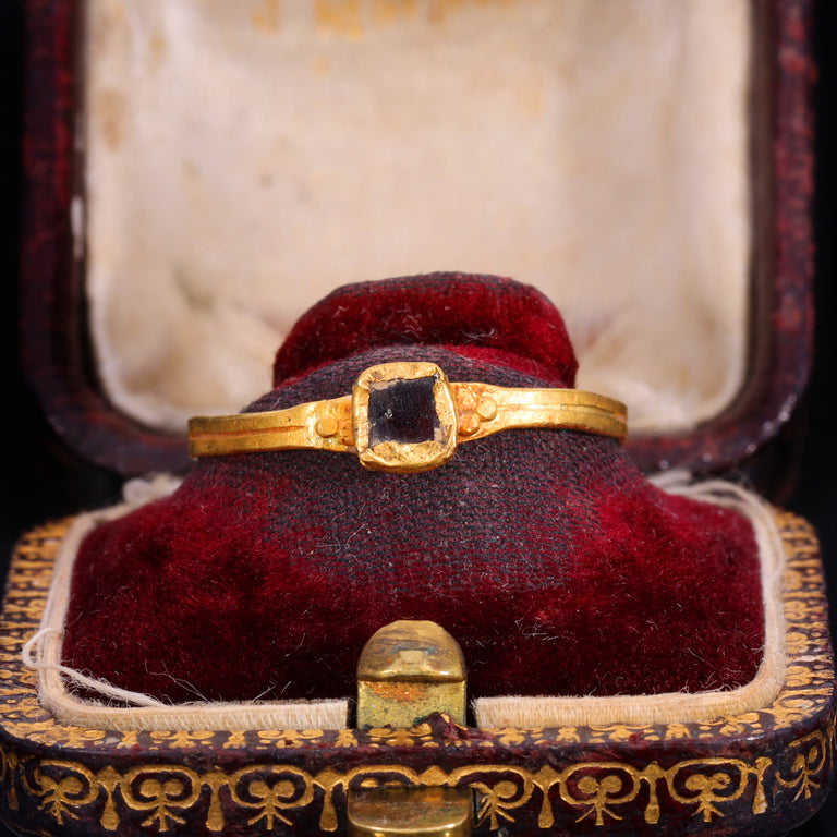 The Ancient Medieval Byzantine Gold And Deep Red Glass Ring