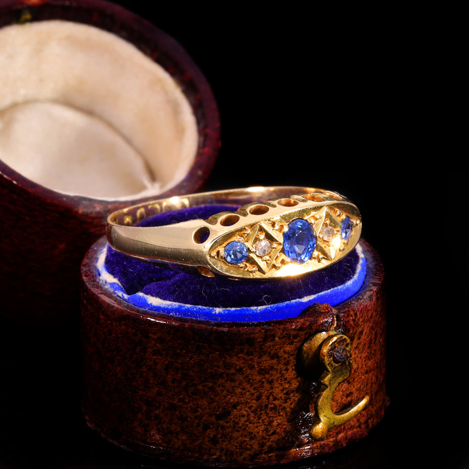 The Antique Victorian Sapphire And Diamond Boat Ring