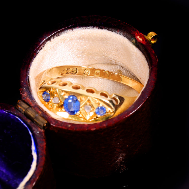 The Antique Victorian Sapphire And Diamond Boat Ring