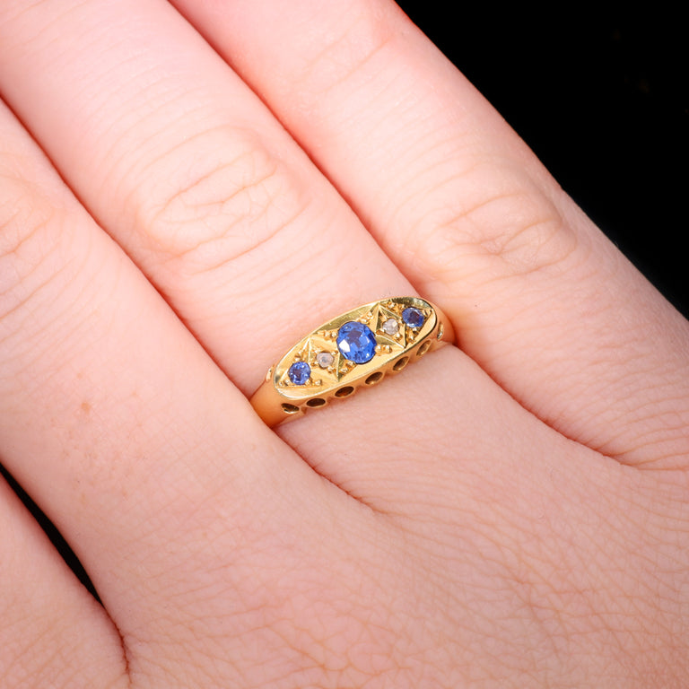 The Antique Victorian Sapphire And Diamond Boat Ring