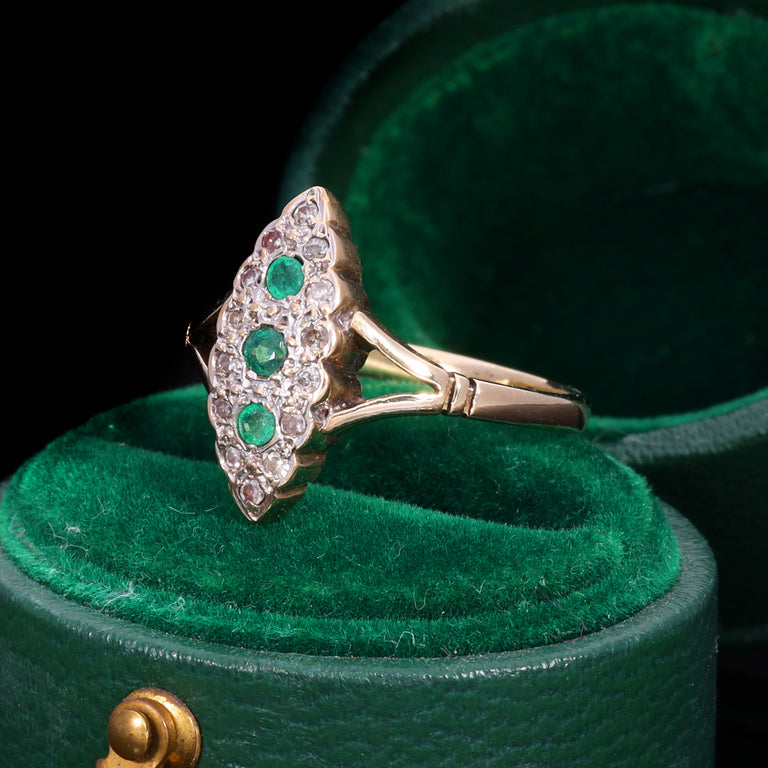 The Vintage 1990 Emerald And Diamond Navette Ring