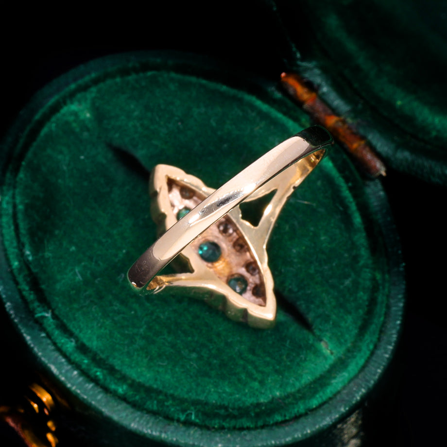 The Vintage 1990 Emerald And Diamond Navette Ring