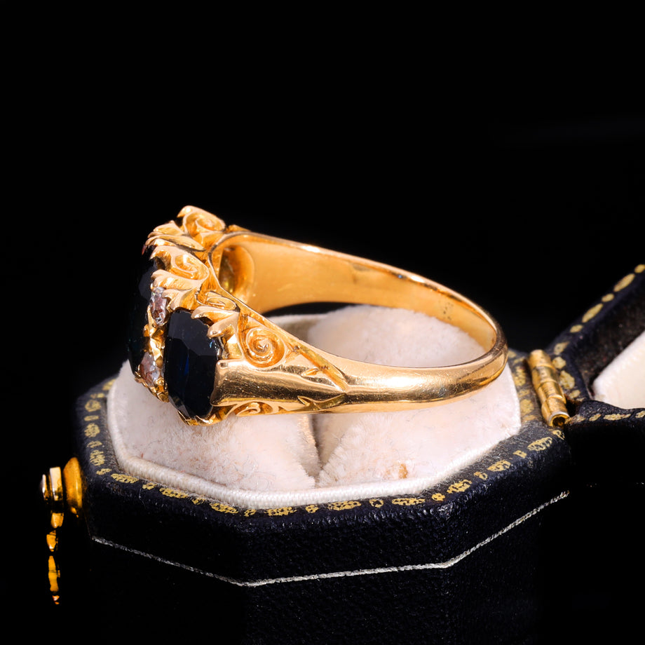 The Antique Edwardian Cushion Cut Sapphire And Diamond Ring