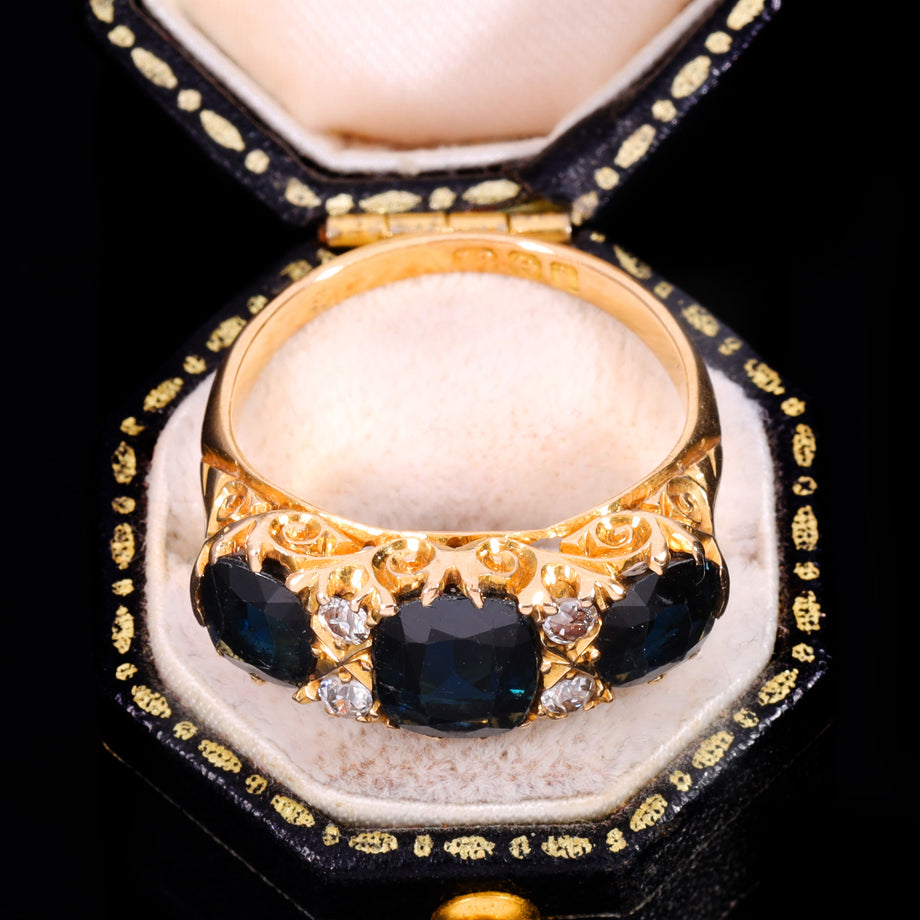 The Antique Edwardian Cushion Cut Sapphire And Diamond Ring