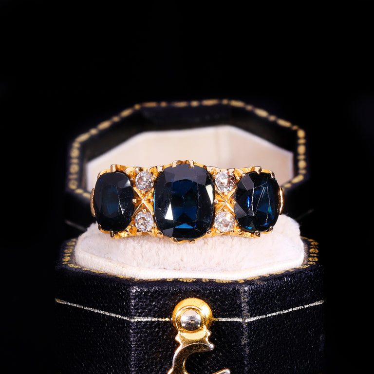The Antique Edwardian Cushion Cut Sapphire And Diamond Ring