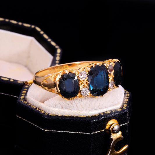 The Antique Edwardian Cushion Cut Sapphire And Diamond Ring