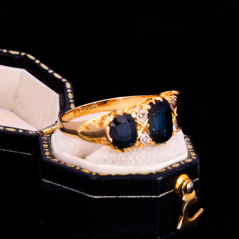 The Antique Edwardian Cushion Cut Sapphire And Diamond Ring