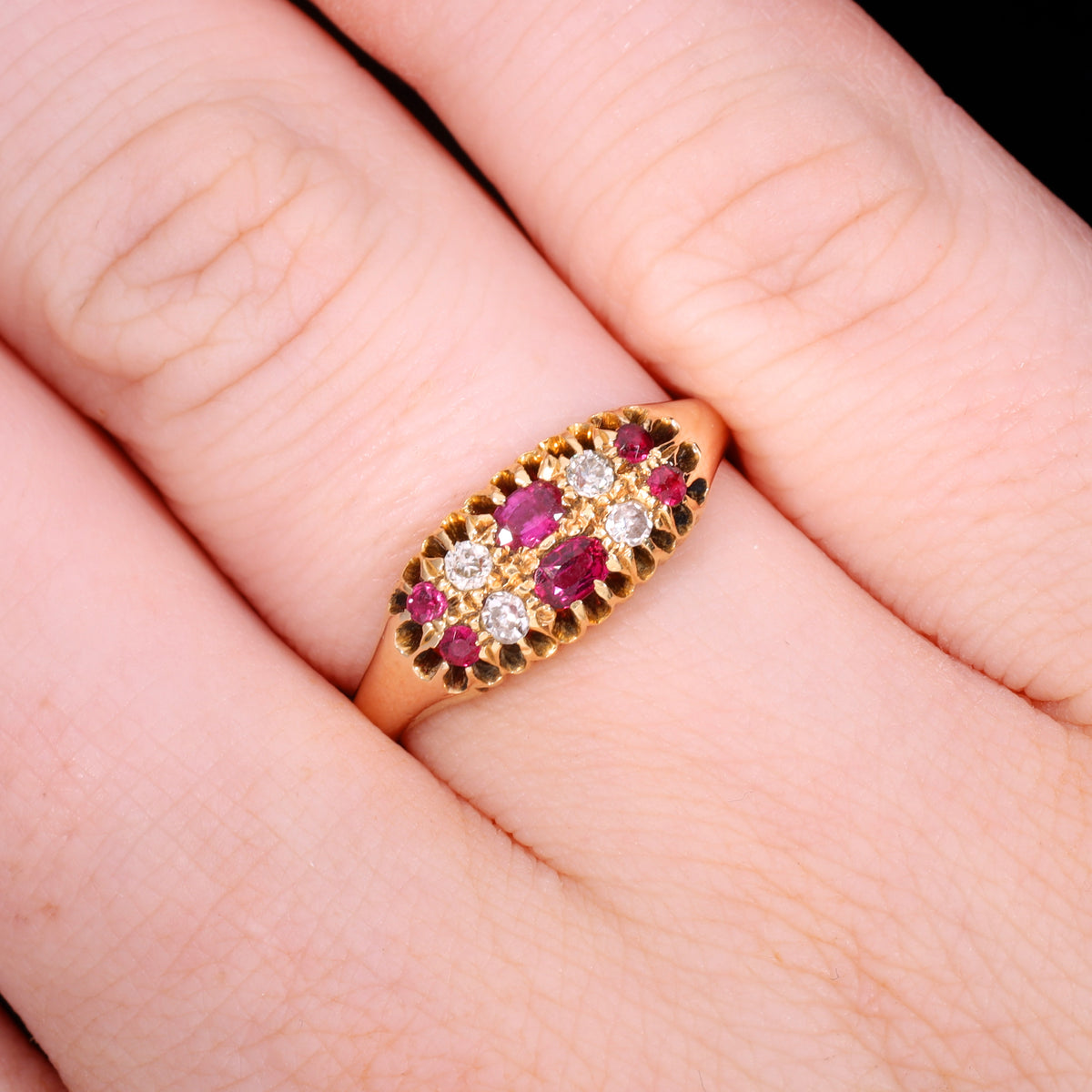 The Antique 1912 Ruby And Diamond Double Row Ring
