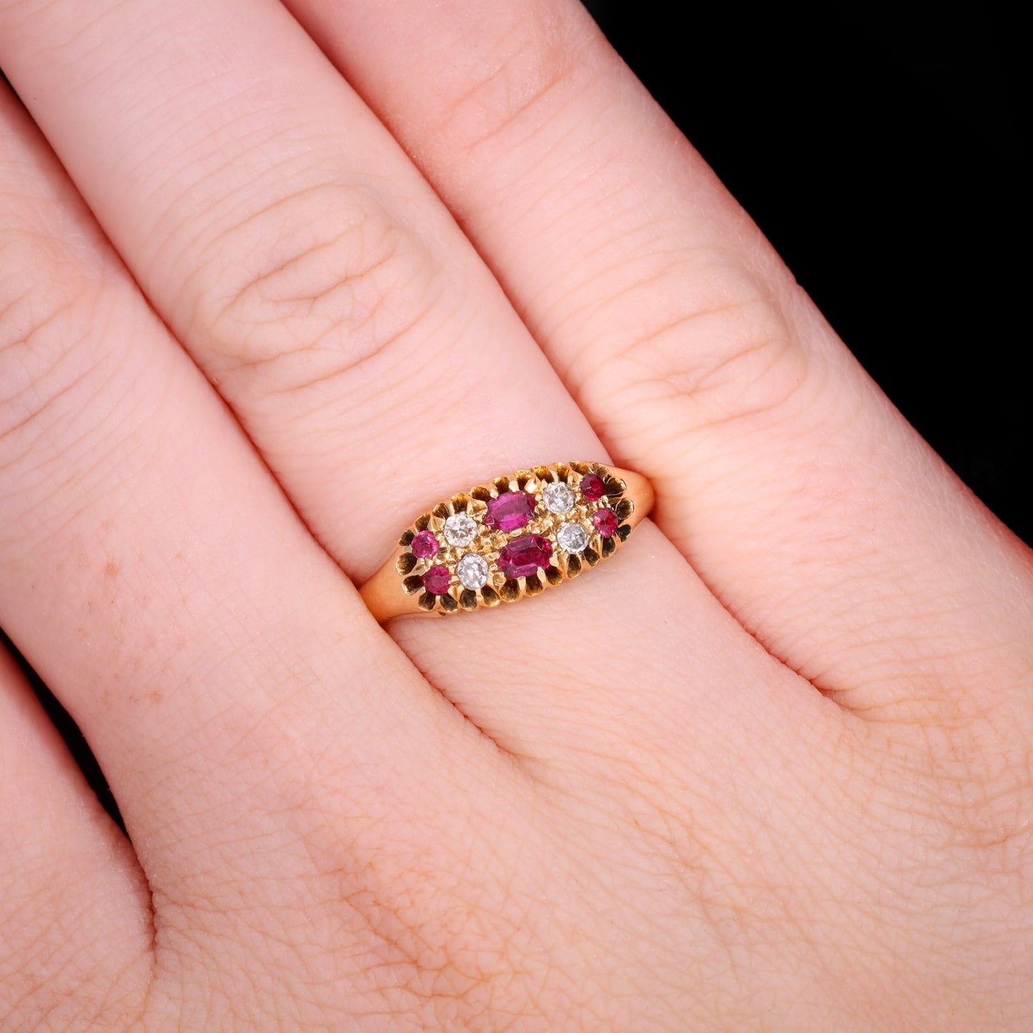 The Antique 1912 Ruby And Diamond Double Row Ring