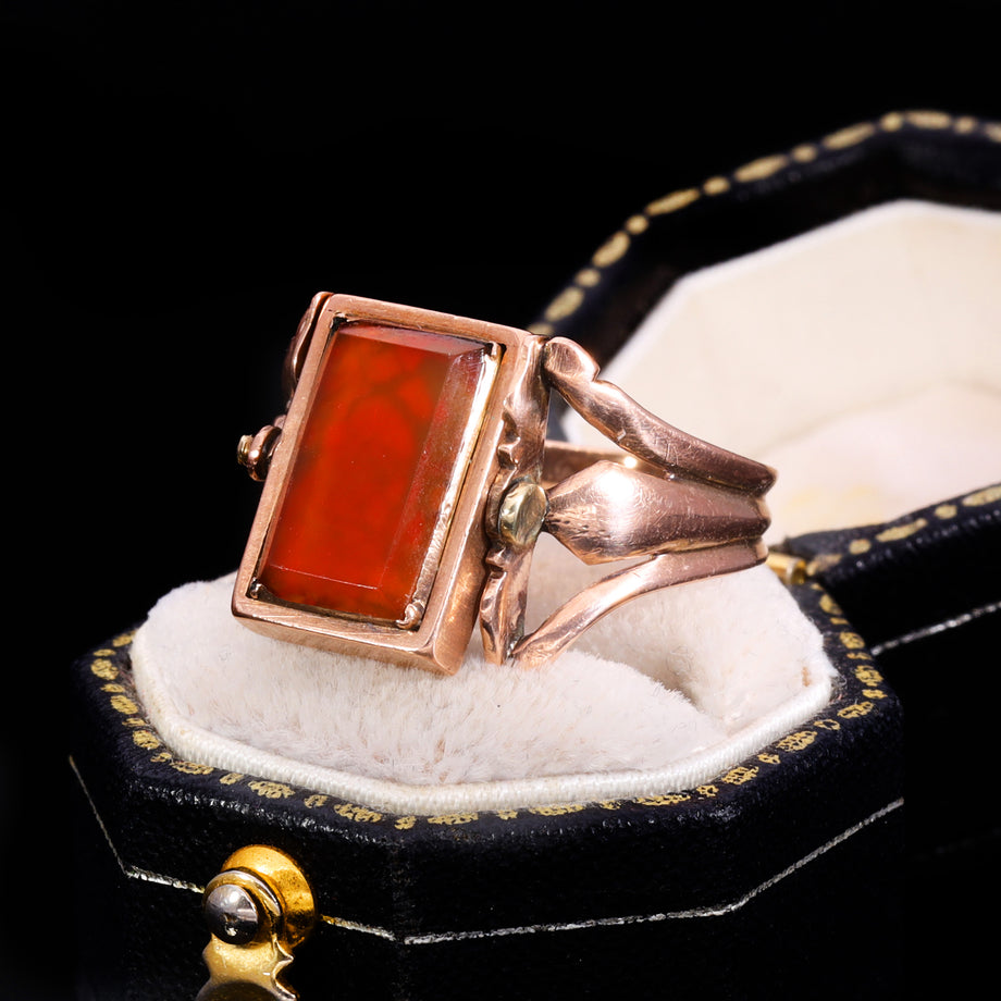 The Antique Georgian Swivel Carnelian And Hairwork Ring