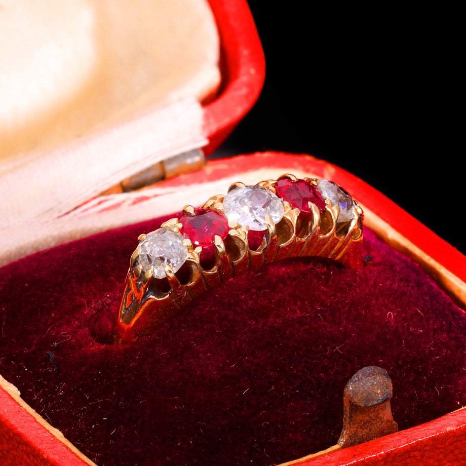 The Antique Edwardian 18ct Gold Ruby And Diamond Boat Ring