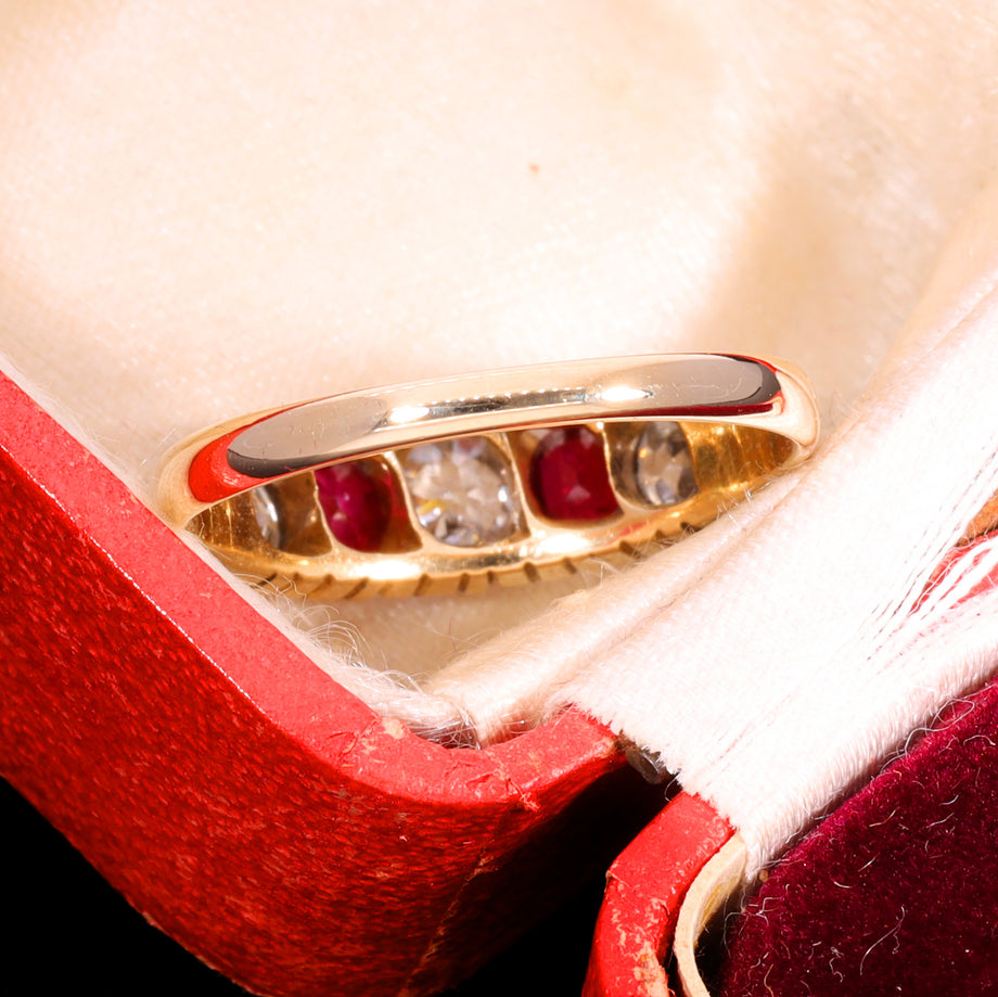 The Antique Edwardian 18ct Gold Ruby And Diamond Boat Ring