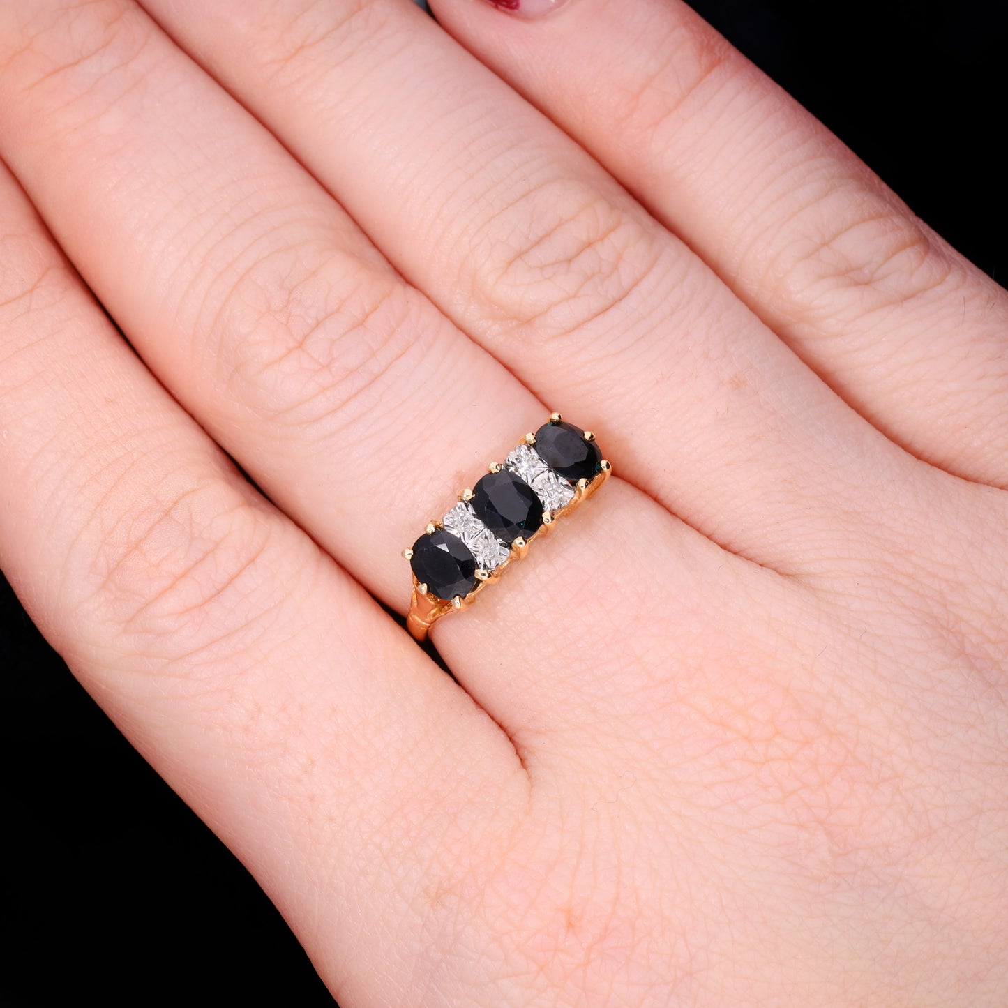 The Vintage 1979 Three Cushion Cut Sapphire And Diamond Ring