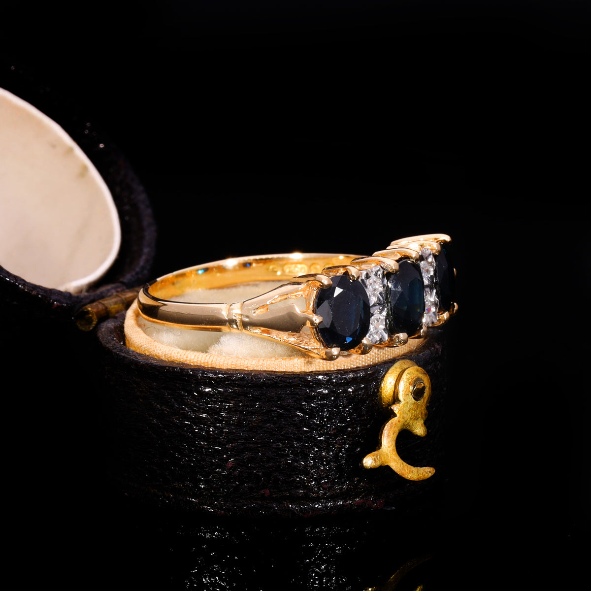 The Vintage 1979 Three Cushion Cut Sapphire And Diamond Ring