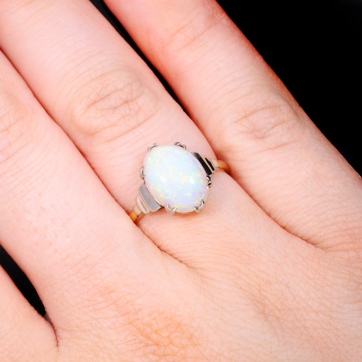 The Antique 22ct Gold Stepped Shoulder Opal Ring