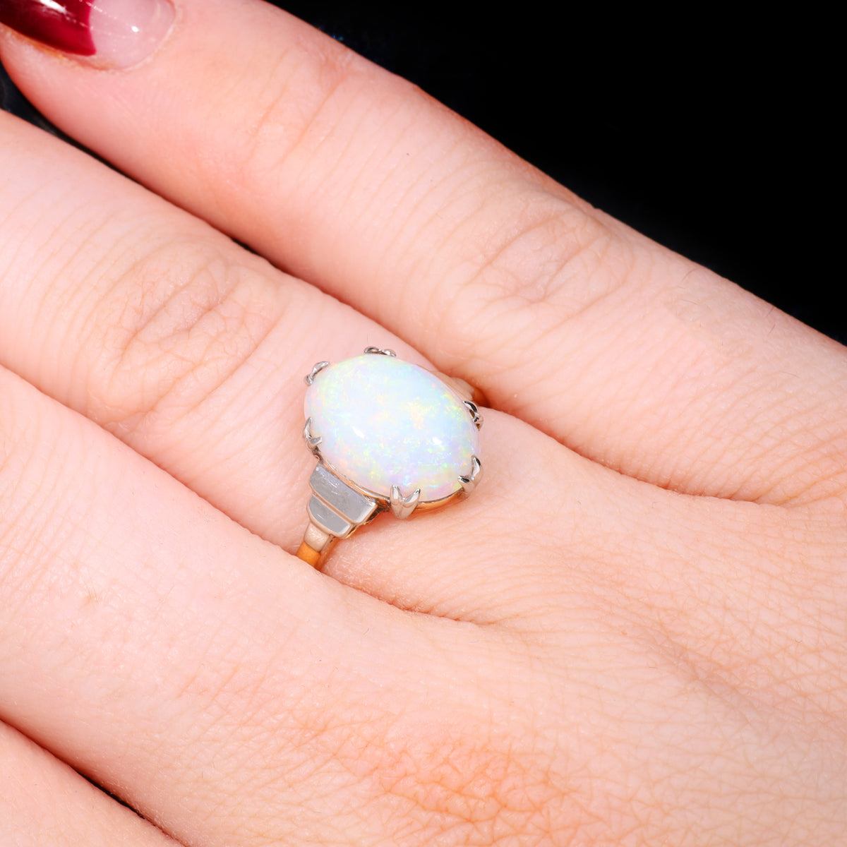 The Antique 22ct Gold Stepped Shoulder Opal Ring