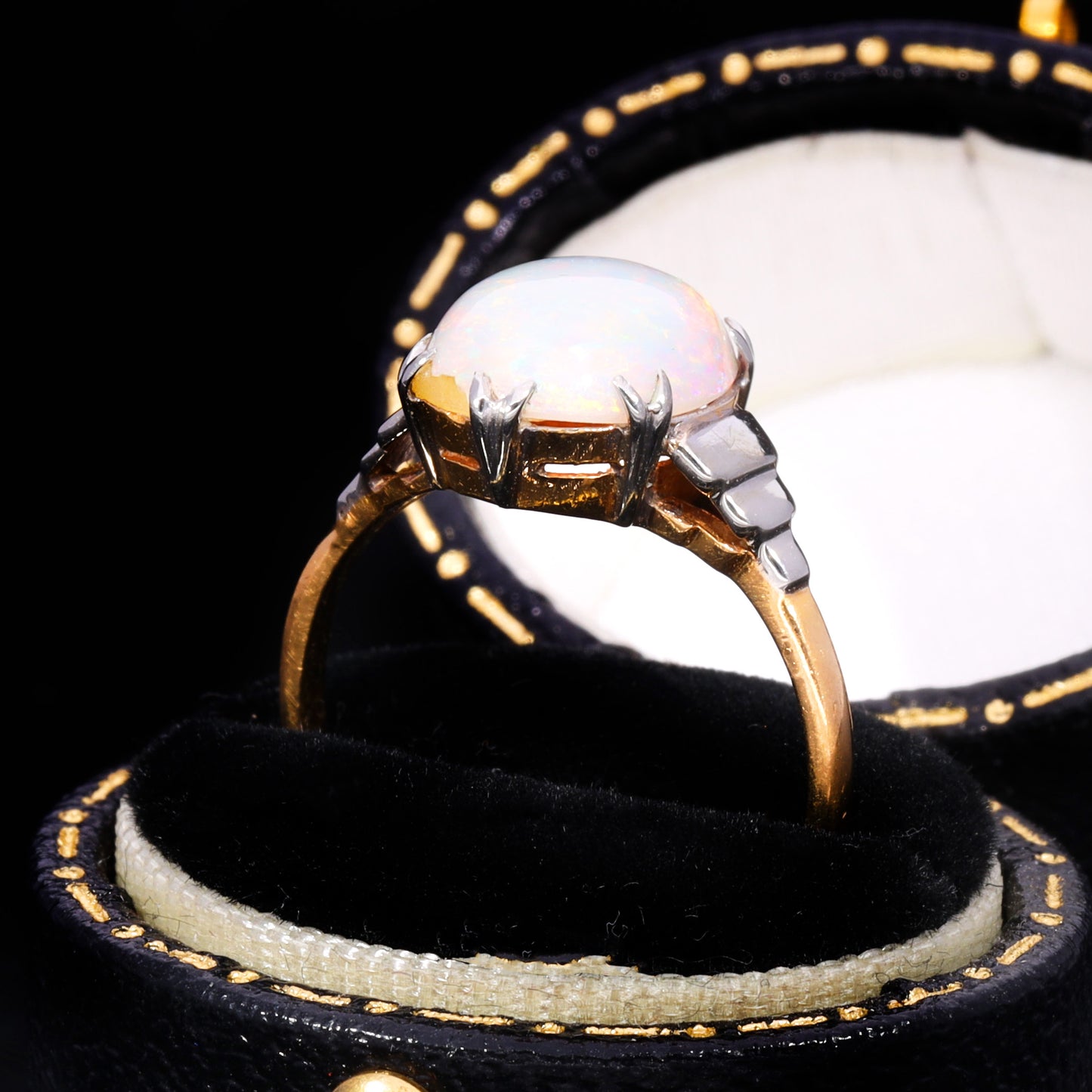The Antique 22ct Gold Stepped Shoulder Opal Ring