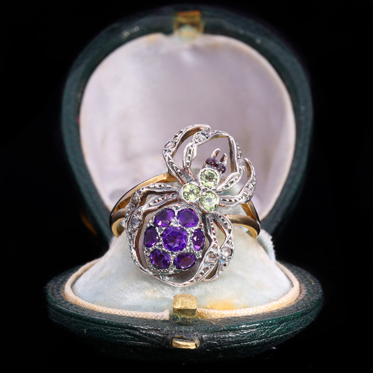 The Vintage Peridot, Amethyst, Garnet And Diamond Spider Ring