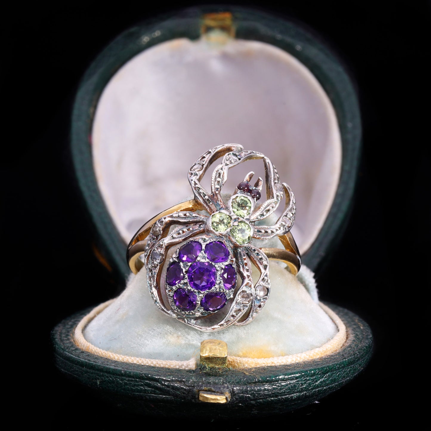 The Vintage Peridot, Amethyst, Garnet And Diamond Spider Ring