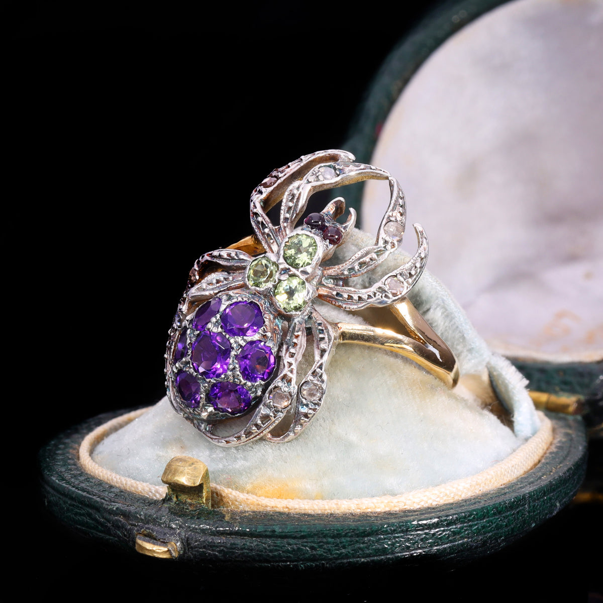 The Vintage Peridot, Amethyst, Garnet And Diamond Spider Ring