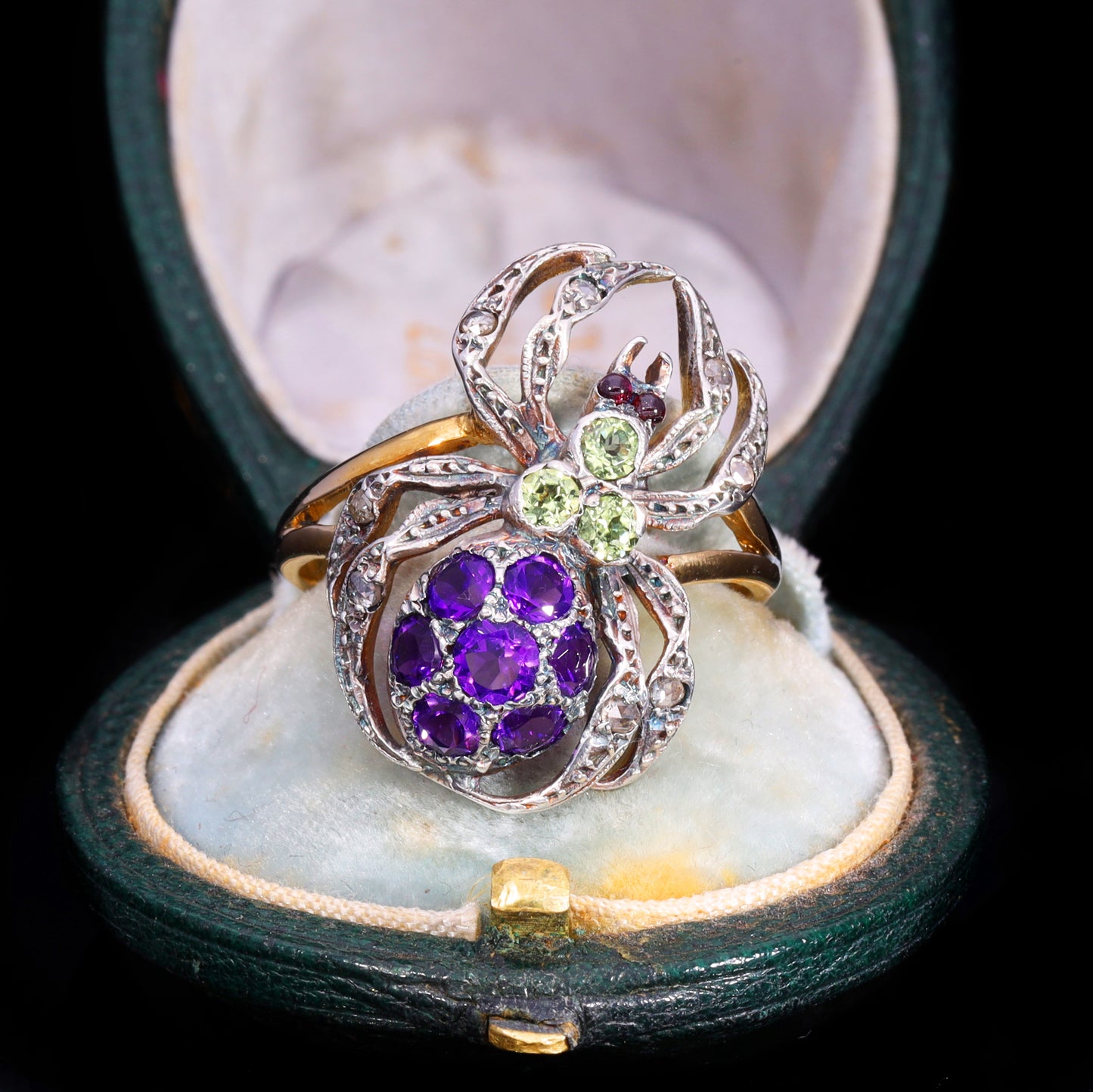 The Vintage Peridot, Amethyst, Garnet And Diamond Spider Ring
