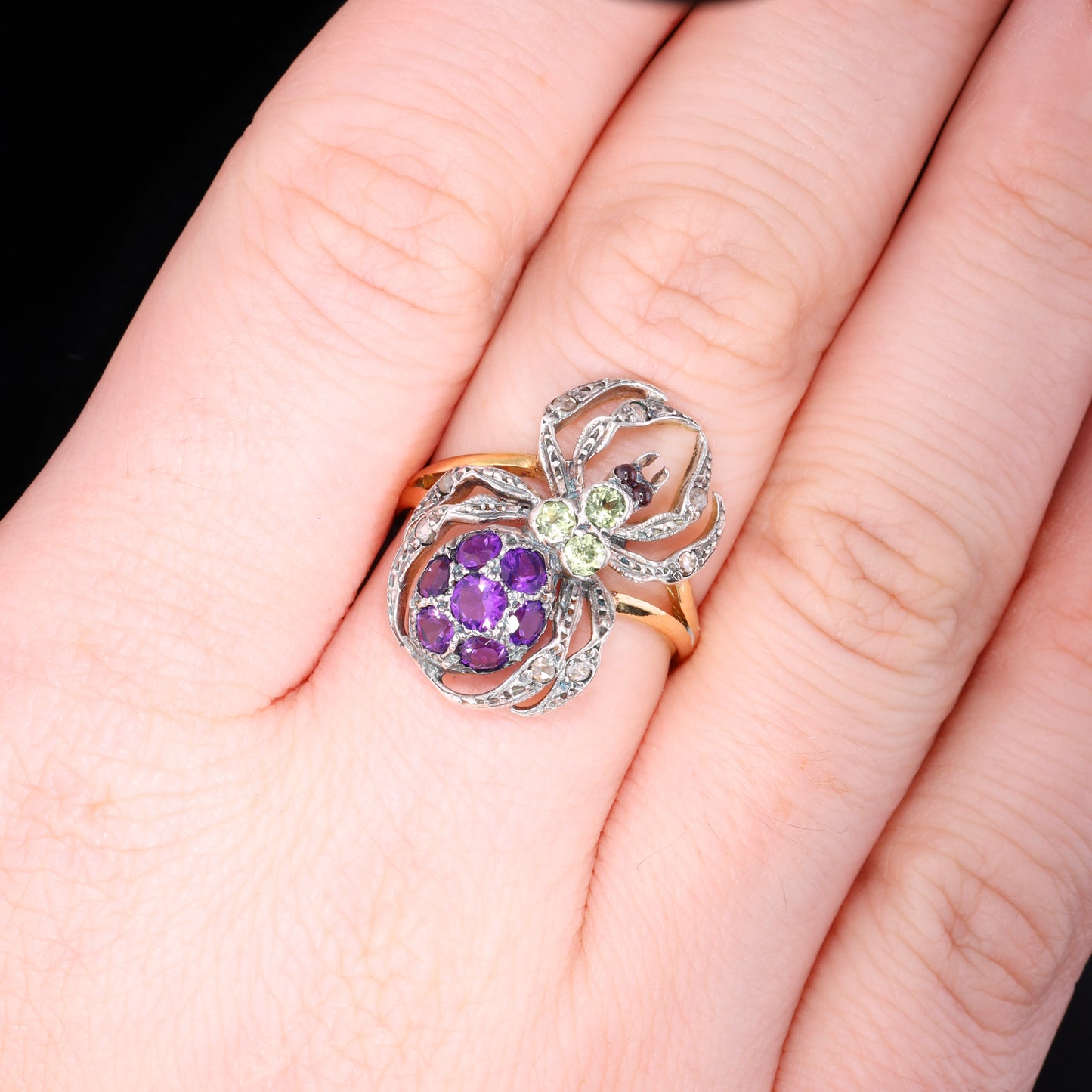 The Vintage Peridot, Amethyst, Garnet And Diamond Spider Ring