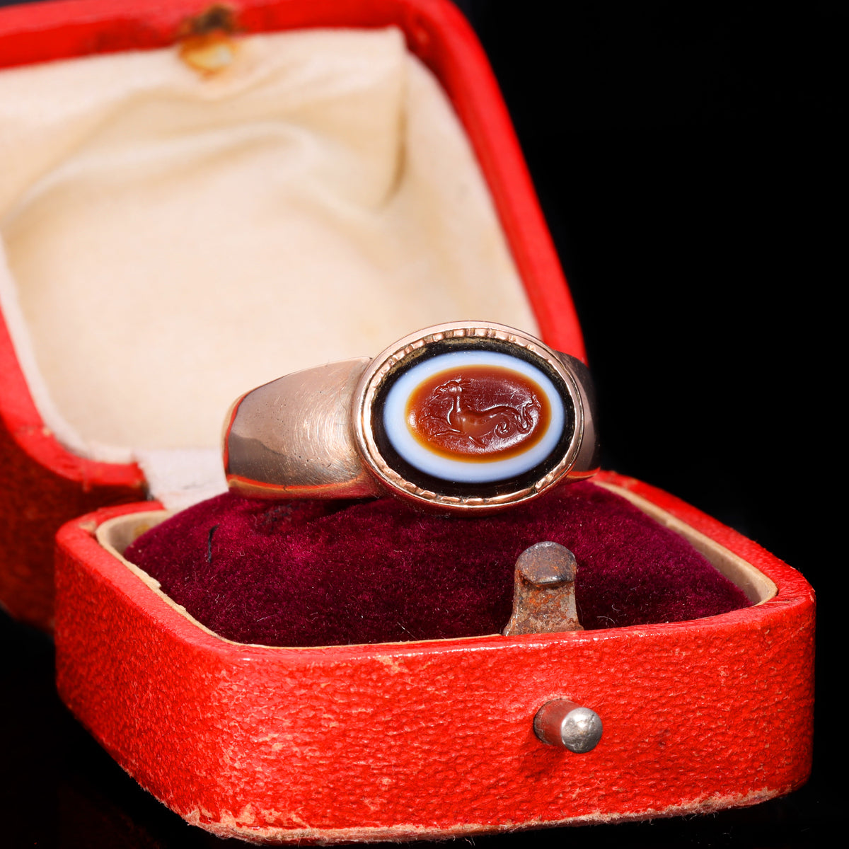 The Ancient Roman Bullseye Agate Hippocampus Intaglio Signet Ring