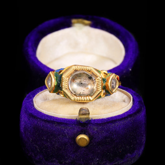 The Antique 19th Century Northern Indian Mughal Diamond And Enamel Meenakari Ring