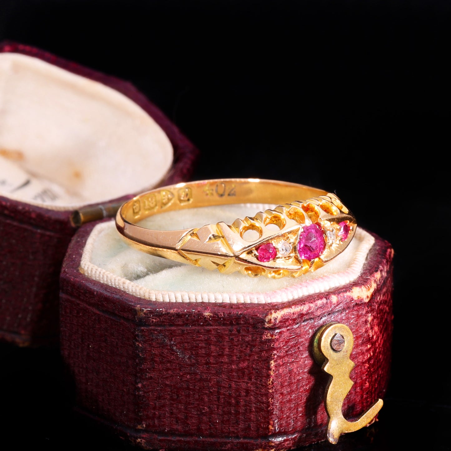 The Antique 1904 Edwardian Ruby And Diamond Boat Ring