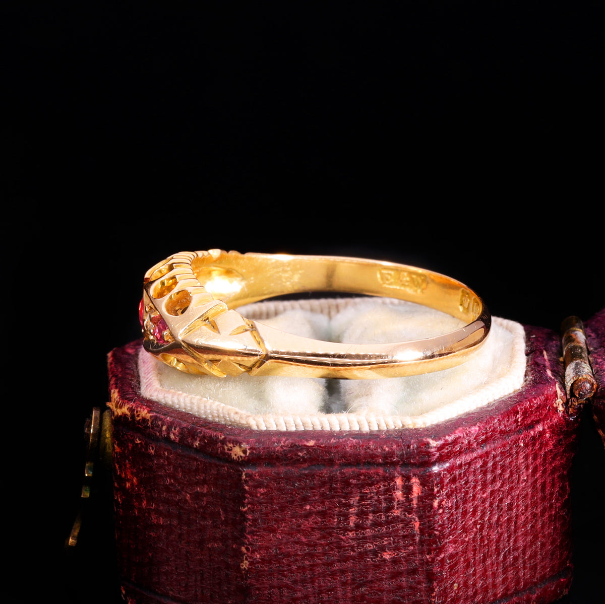 The Antique 1904 Edwardian Ruby And Diamond Boat Ring