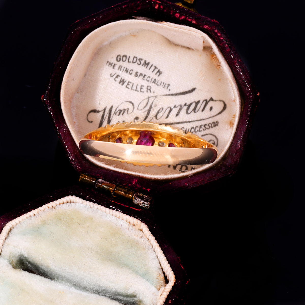 The Antique 1904 Edwardian Ruby And Diamond Boat Ring