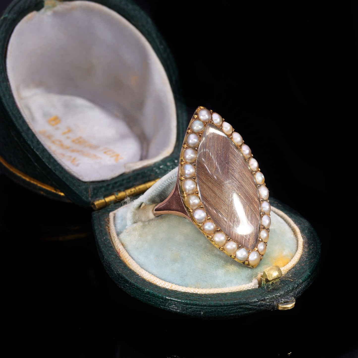 The Antique Early Victorian Hairwork And Pearl Navette Mourning Ring