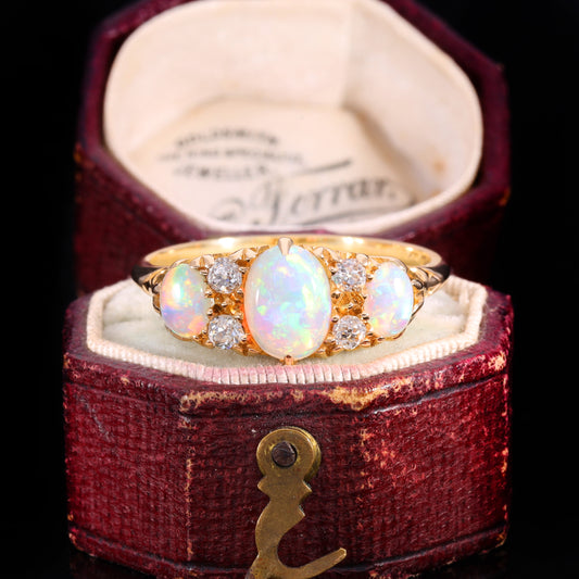 The Antique Edwardian 1906 3 Opal And Diamond Ring