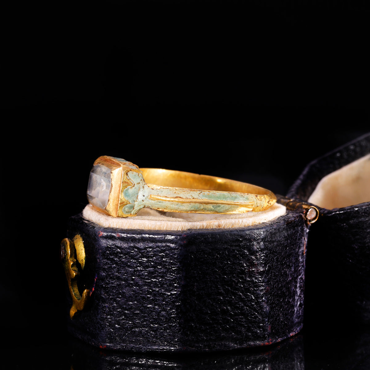 The Ancient Stuart Period Enamel And Table Cut Rock Crystal Ring