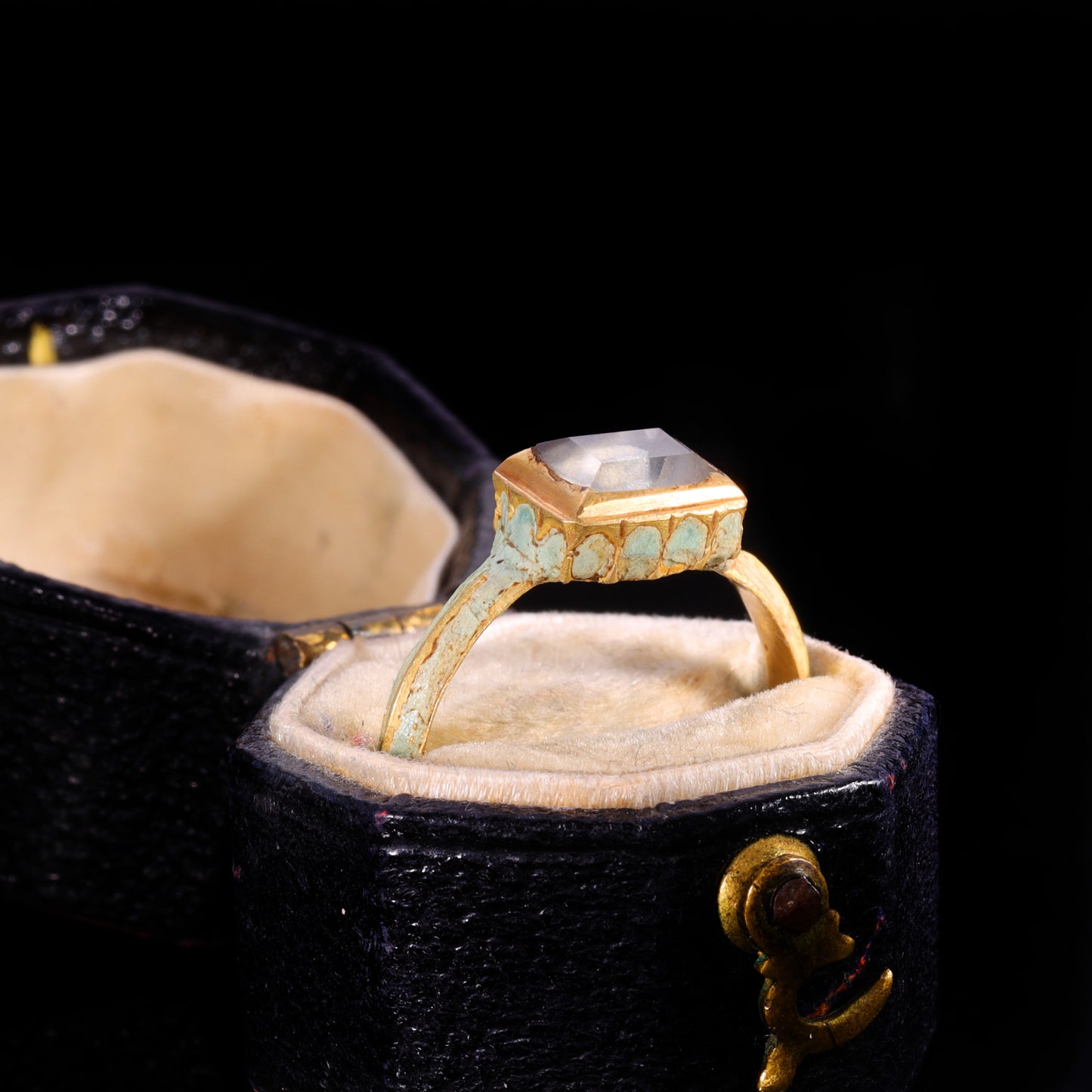 The Ancient Stuart Period Enamel And Table Cut Rock Crystal Ring