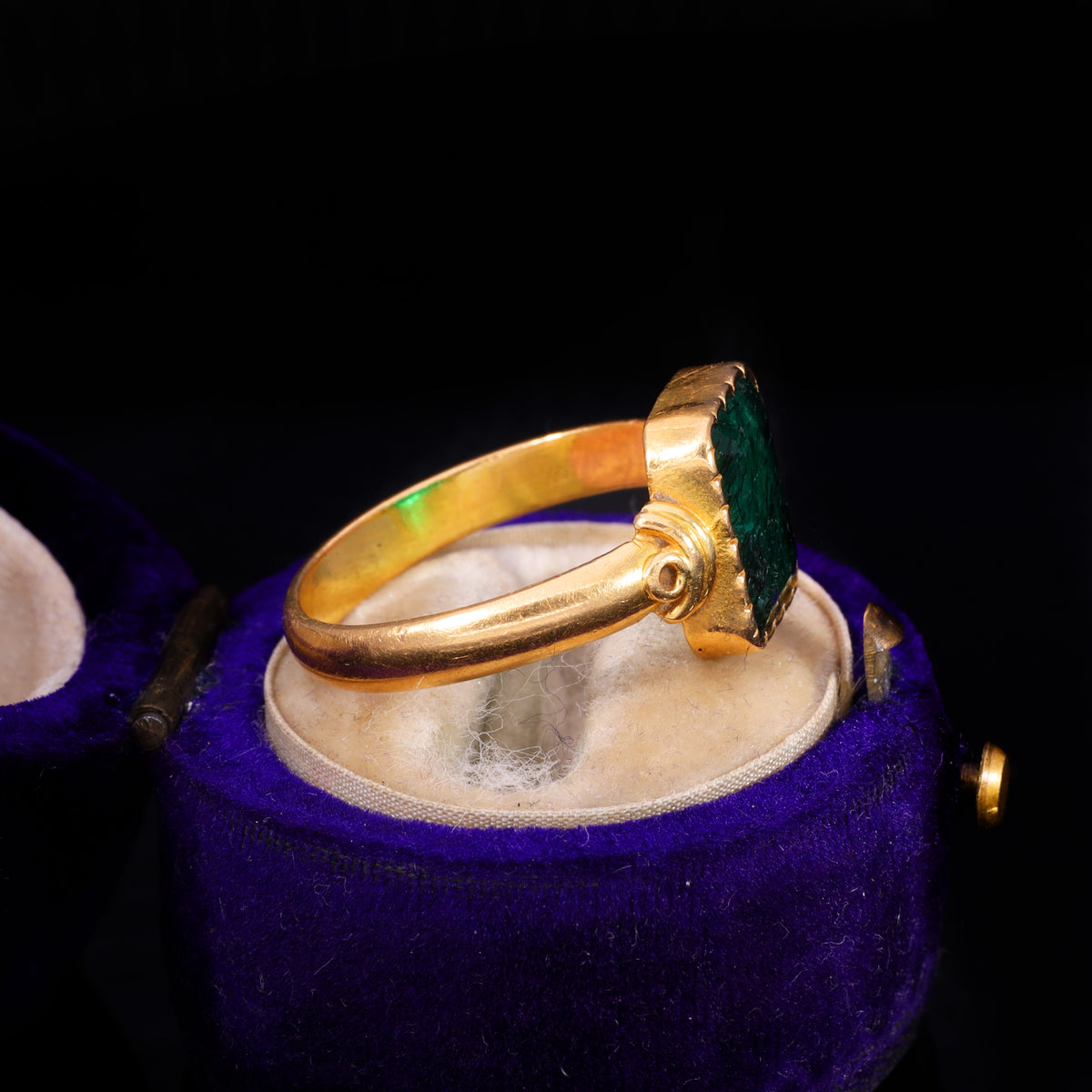 The Antique 19th Century Step Cut Emerald Crimped Edge Ring