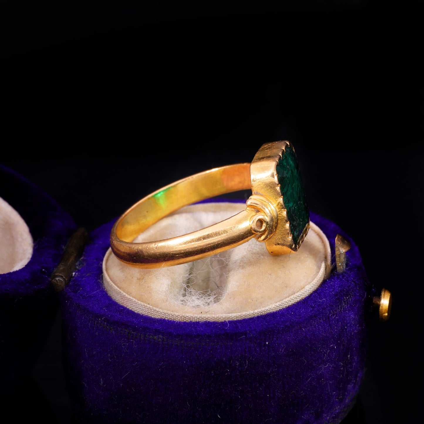 The Antique 19th Century Step Cut Emerald Crimped Edge Ring