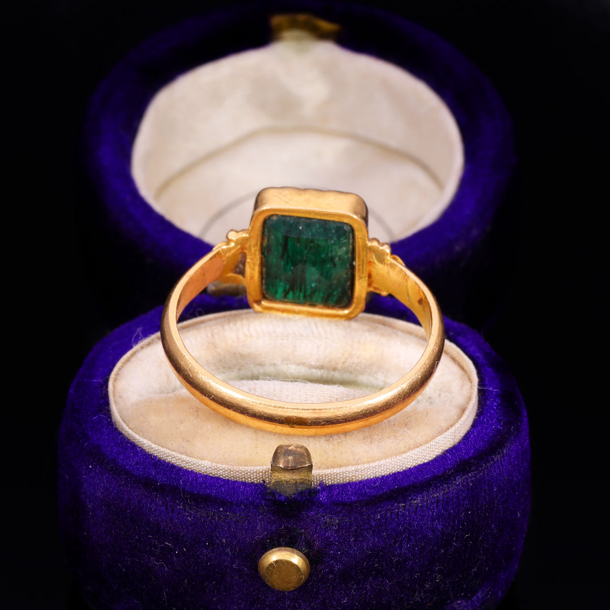 The Antique 19th Century Step Cut Emerald Crimped Edge Ring