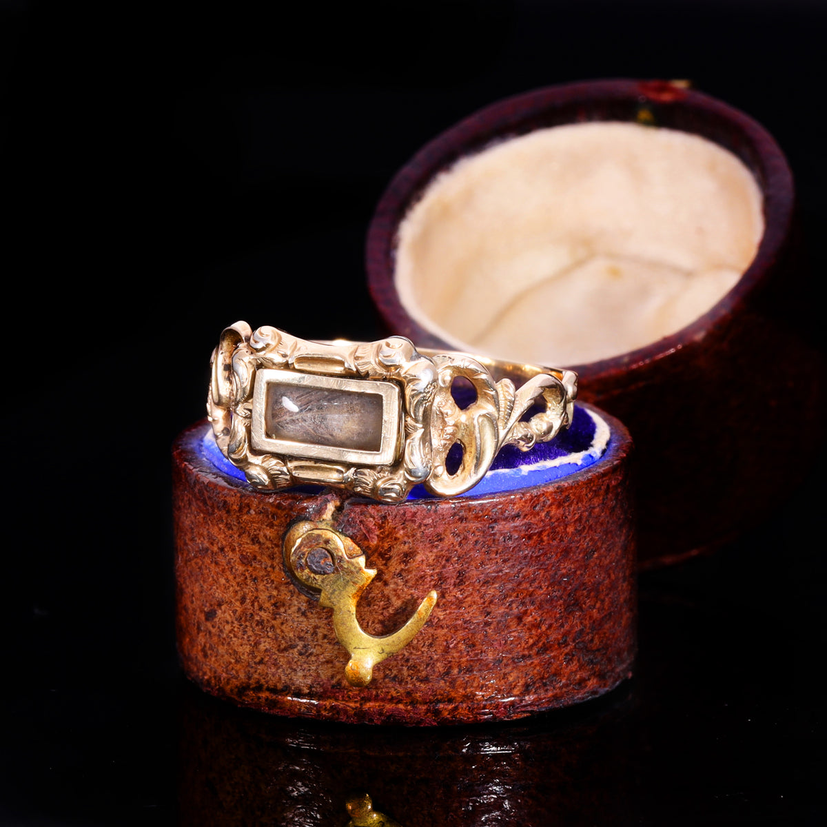 The Antique Georgian Hairwork Scrolling Shoulder Mourning Ring