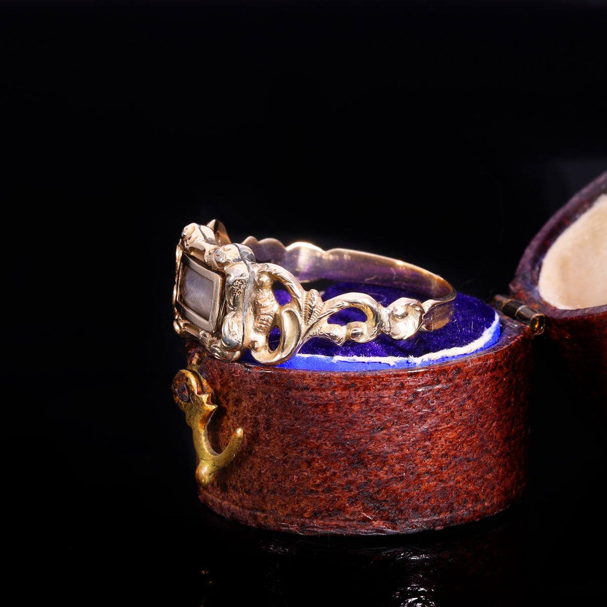 The Antique Georgian Hairwork Scrolling Shoulder Mourning Ring